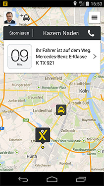 Screenshot App myTaxi - Ankunftszeit für das bestellte Taxi