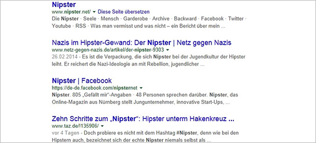 Google Suche nach Nipster