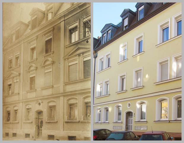 Das Mietshaus Siemensstraße 10, aufgenommen zwischen 1905 und 1920 und 2016.