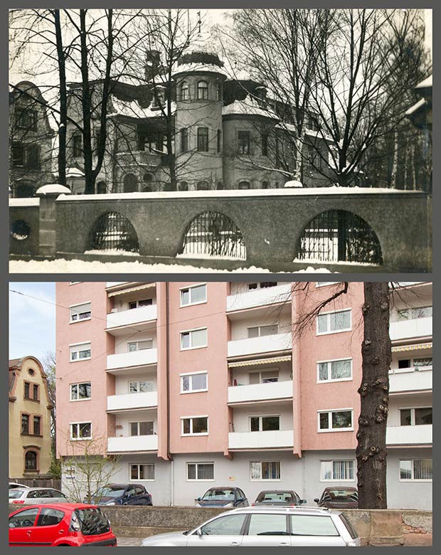 Das Anwesen Pirckheimerstraße 11, aufgenommen 1910 und 2016.