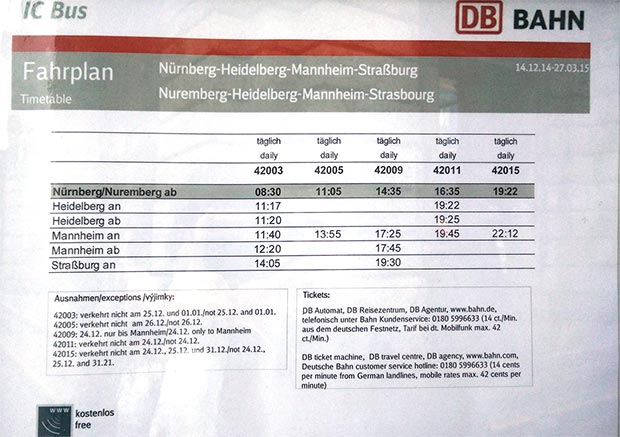 Abfahrtsplan IC-Bus Nürnberg